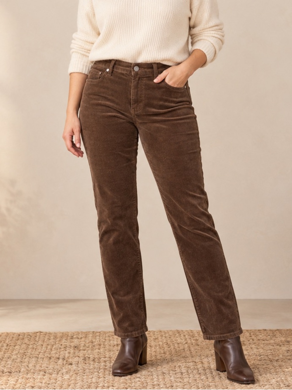 Well Worn Brown High Rise Stretch Corduroy Straight Leg Pants 10/30
